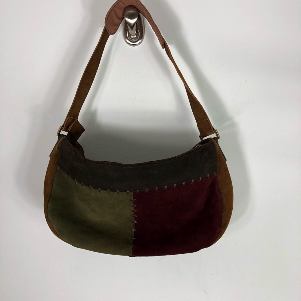 Vintage Y2K Ecco Suede Patchwork Shoulder Bag Multi Color Boho - Picture 4 of 8